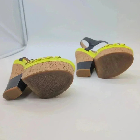 Enzo Angiolini T Strap Platform Wedge Sandals - Gigio Yellow Neon Cork sz 6 - Picture 7 of 10